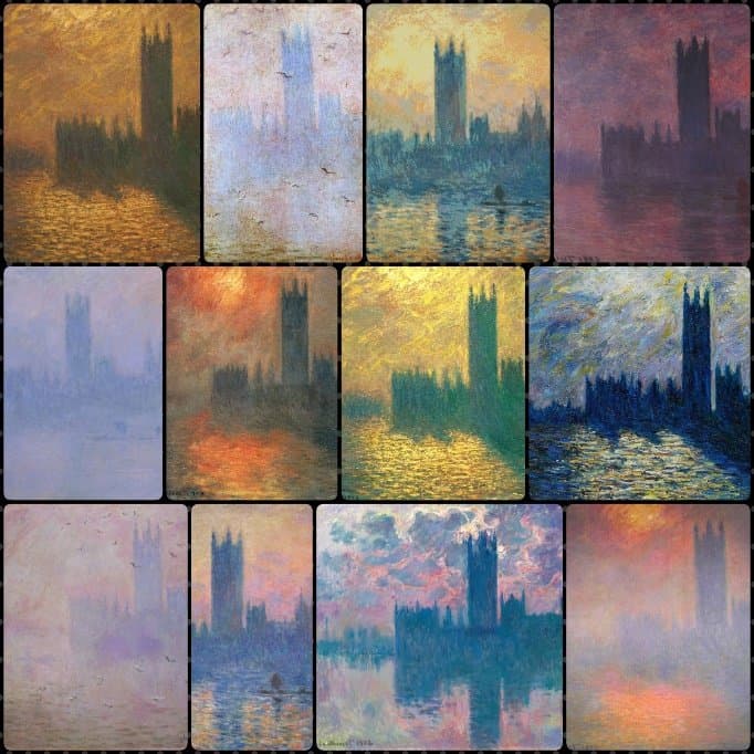 Monets serie schilderijen van het Londense parlementsgebouw